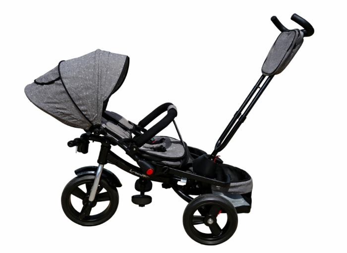 Tricicleta cu scaun reversibil Still, 6-36 luni, cu pozitie de somn, cadru aluminiu, roata plina, Gri cu stelute [6]