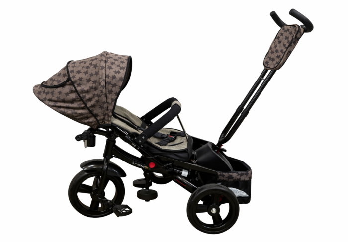 Tricicleta cu scaun reversibil Still, 6-36 luni, cu pozitie de somn, cadru aluminiu, roata plina, Bej cu stelute [3]