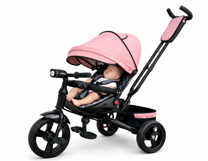 Tricicleta cu scaun reversibil Still, 6-36 luni, cu pozitie de somn, cadru aluminiu, roata plina, Corai [2]