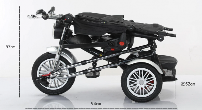 Tricicleta cu scaun reversibil Still, 6-36 luni, cu pozitie de somn, roata cauciuc, tip Motocicleta cu far, lumini si muzica, SL03, turcoaz [4]