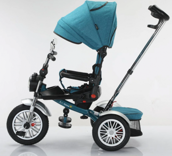 Tricicleta cu scaun reversibil Still, 6-36 luni, cu pozitie de somn, roata cauciuc, tip Motocicleta cu far, lumini si muzica, SL03, turcoaz [6]