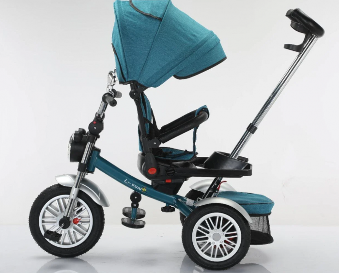 Tricicleta cu scaun reversibil Still, 6-36 luni, cu pozitie de somn, roata cauciuc, tip Motocicleta cu far, lumini si muzica, SL03, turcoaz [5]