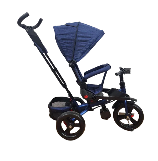 Tricicleta cu scaun reversibil Still, 6-36 luni, cu pozitie de somn, roata plina,Albastru [4]