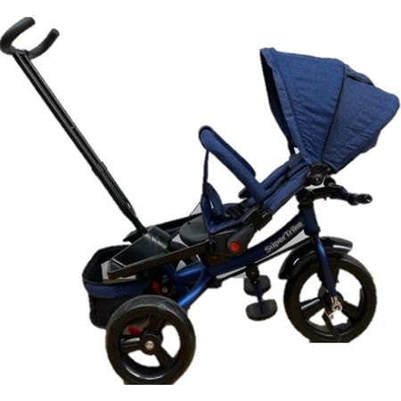 Tricicleta cu scaun reversibil Still, 6-36 luni, cu pozitie de somn, roata plina,Albastru [2]