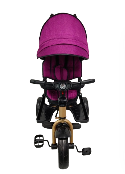 Tricicleta cu scaun reversibil Still, 6-36 luni, cu pozitie de somn, roata plina, Cadru auriu, Mov [4]