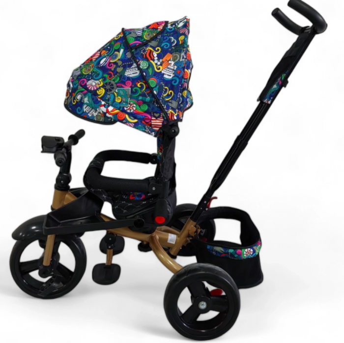 Tricicleta cu scaun reversibil Still, 6-36 luni, cu pozitie de somn, roata cauciuc, Cadru auriu, Multiform [5]