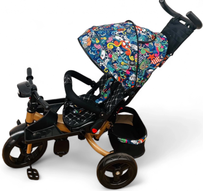 Tricicleta cu scaun reversibil Still, 6-36 luni, cu pozitie de somn, roata cauciuc, Cadru auriu, Multiform [3]