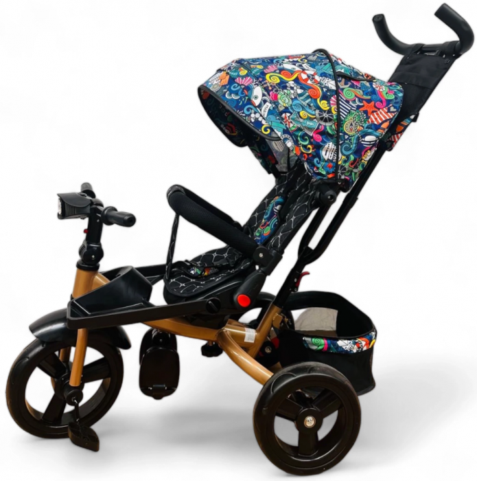 Tricicleta cu scaun reversibil Still, 6-36 luni, cu pozitie de somn, roata cauciuc, Cadru auriu, Multiform [4]