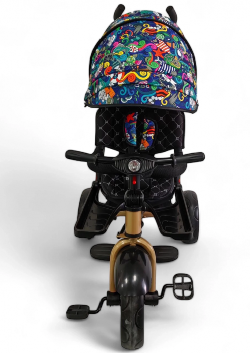 Tricicleta cu scaun reversibil Still, 6-36 luni, cu pozitie de somn, roata cauciuc, Cadru auriu, Multiform [7]