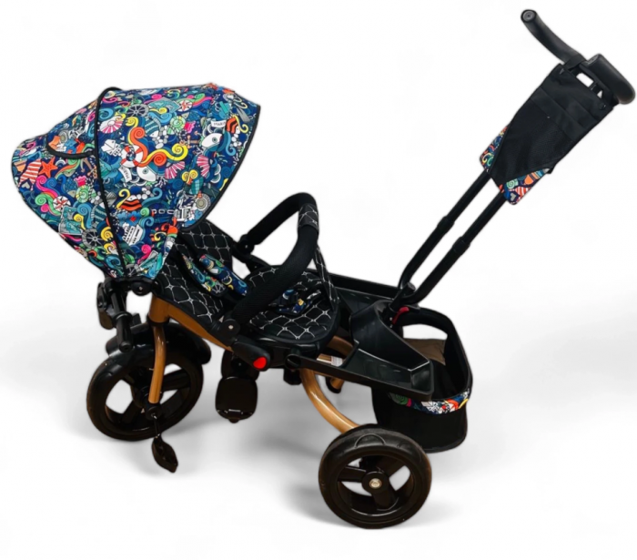 Tricicleta cu scaun reversibil Still, 6-36 luni, cu pozitie de somn, roata cauciuc, Cadru auriu, Multiform [2]