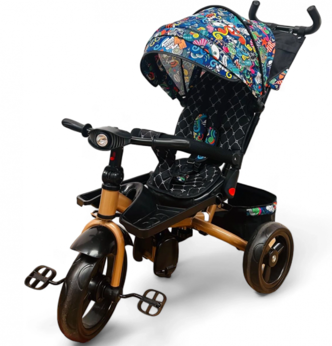 Tricicleta cu scaun reversibil Still, 6-36 luni, cu pozitie de somn, roata cauciuc, Cadru auriu, Multiform [1]