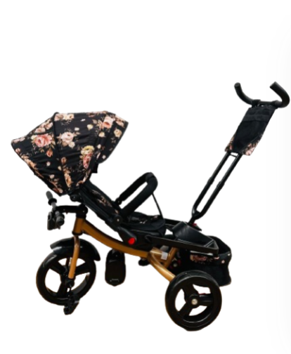 Tricicleta cu scaun reversibil Still, 6-36 luni, cu pozitie de somn, roata plina, Cadru auriu, Roz auriu [3]