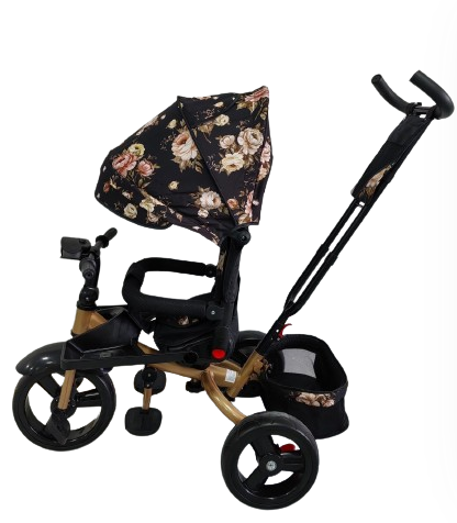 Tricicleta cu scaun reversibil Still, 6-36 luni, cu pozitie de somn, roata plina, Cadru auriu, Roz auriu [2]