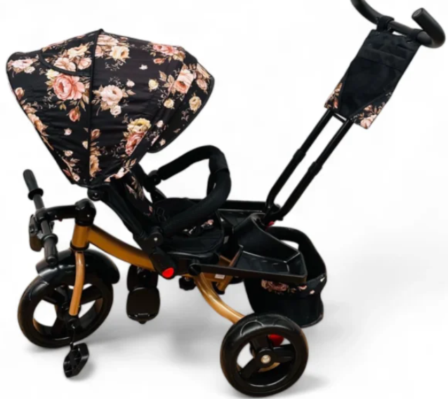 Tricicleta cu scaun reversibil Still, 6-36 luni, cu pozitie de somn, roata plina, Cadru auriu, Roz auriu [4]