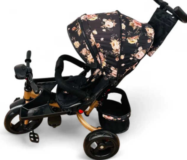 Tricicleta cu scaun reversibil Still, 6-36 luni, cu pozitie de somn, roata plina, Cadru auriu, Roz auriu [6]