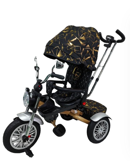 Tricicleta cu scaun reversibil Still, 6-36 luni, cu pozitie de somn, roata cauciuc, cu lumini si sunete, Cadru auriu [2]