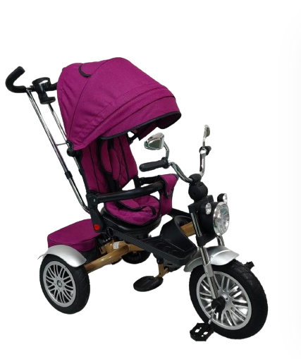 Tricicleta cu scaun reversibil Still, 6-36 luni, cu pozitie de somn, roata plina, cu lumini si sunete, Cadru auriu, mov [2]