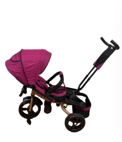 Tricicleta cu scaun reversibil Still, 6-36 luni, cu pozitie de somn, roata plina, cu lumini si sunete, Cadru auriu, mov [4]