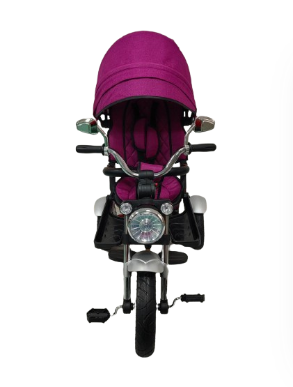 Tricicleta cu scaun reversibil Still, 6-36 luni, cu pozitie de somn, roata plina, cu lumini si sunete, Cadru auriu, mov [3]