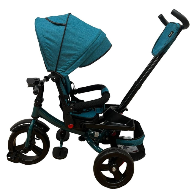 Tricicleta cu scaun reversibil Still, 6-36 luni, cu pozitie de somn, roata plina,Turcoaz/Negru [4]