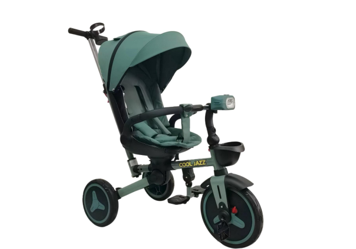 Tricicleta cu scaun reversibil Still, 6-36 luni, cu pozitie de somn si scaun tip fotoliu, pliabila, roata cauciuc, cu lumini si muzica,  verde [7]