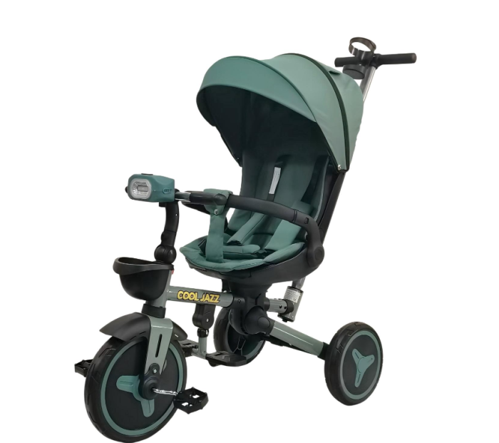 Tricicleta cu scaun reversibil Still, 6-36 luni, cu pozitie de somn si scaun tip fotoliu, pliabila, roata cauciuc, cu lumini si muzica,  verde [2]