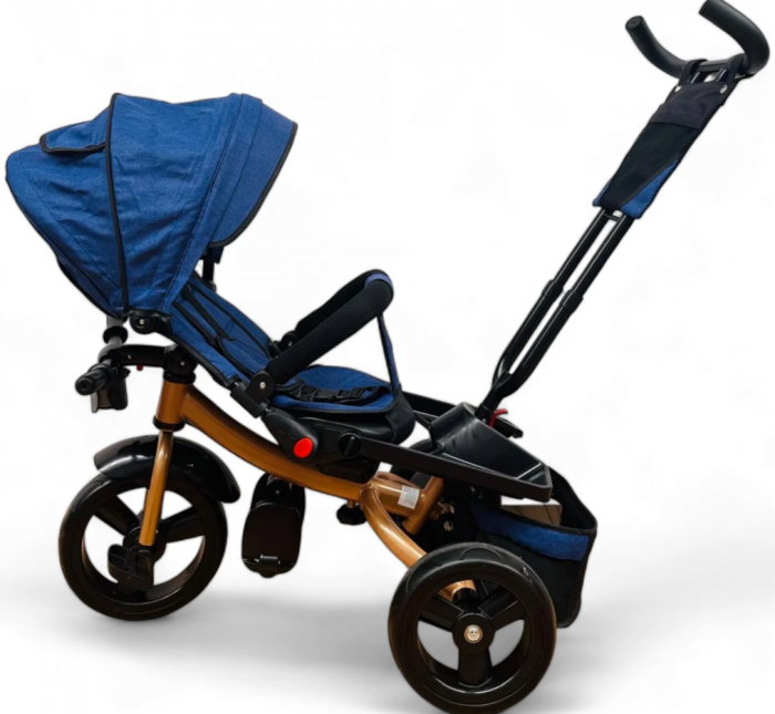Tricicleta cu scaun reversibil Still, de la 6 luni la 5 ani, cu pozitie de somn, roata Eva plina, siliconata, Albastru auriu [8]