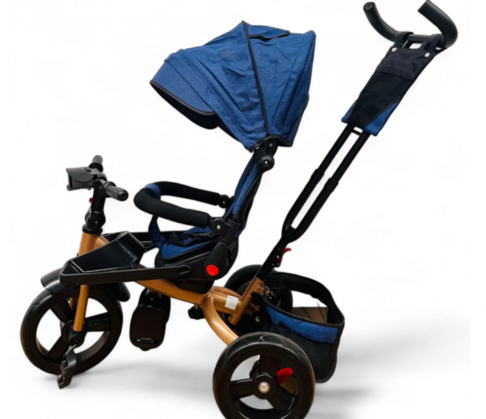 Tricicleta cu scaun reversibil Still, de la 6 luni la 5 ani, cu pozitie de somn, roata Eva plina, siliconata, Albastru auriu [6]