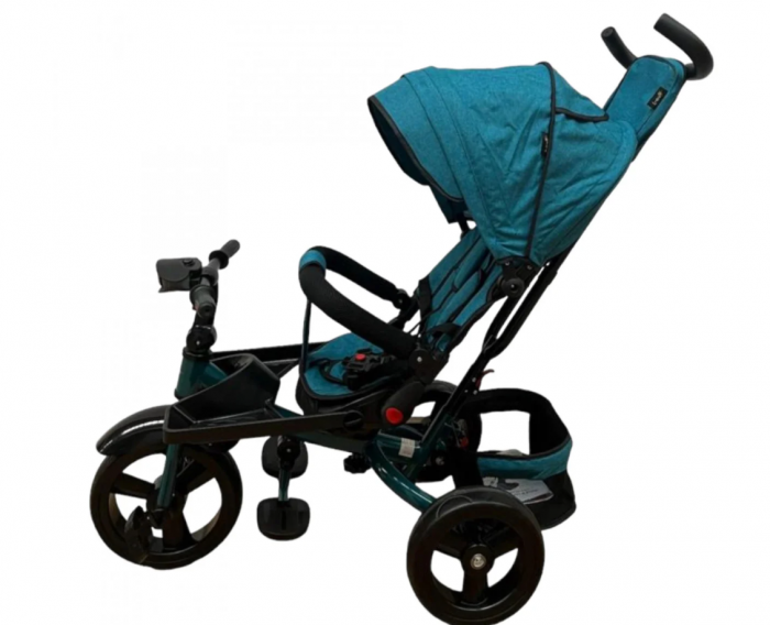 Tricicleta cu scaun reversibil Still, de la 6 luni la 5 ani, cu pozitie de somn, roata Eva plina, siliconata, Albastru Turcoaz [6]