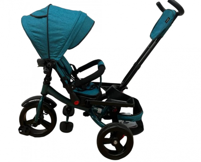 Tricicleta cu scaun reversibil Still, de la 6 luni la 5 ani, cu pozitie de somn, roata Eva plina, siliconata, Albastru Turcoaz [4]