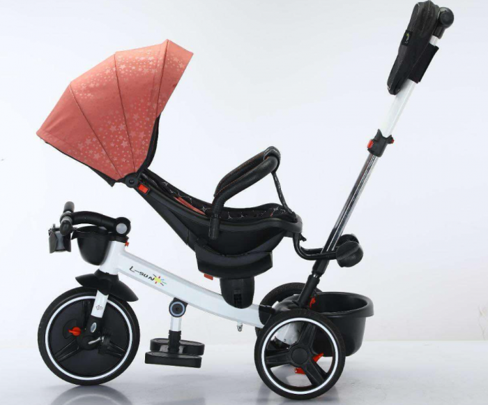 Tricicleta cu scaun reversibil Sun, 6-36 luni, cu pozitie de somn, Bubu-Still, sezut ergonomic tip scoica, roti cauciuc, cu stelute [5]