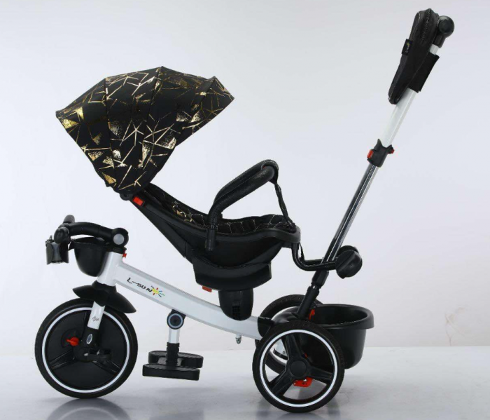 Tricicleta cu scaun reversibil Sun, 6-36 luni, cu pozitie de somn, Bubu-Still, sezut ergonomic tip scoica, roti cauciuc, maro auriu [6]