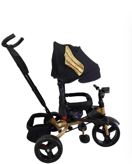 Tricicleta cu scaun reversibil Sun, 6-36 luni, cu pozitie de somn, Bubu-Still, sezut ergonomic tip scoica, roti Cauciuc, Negru auriu [2]