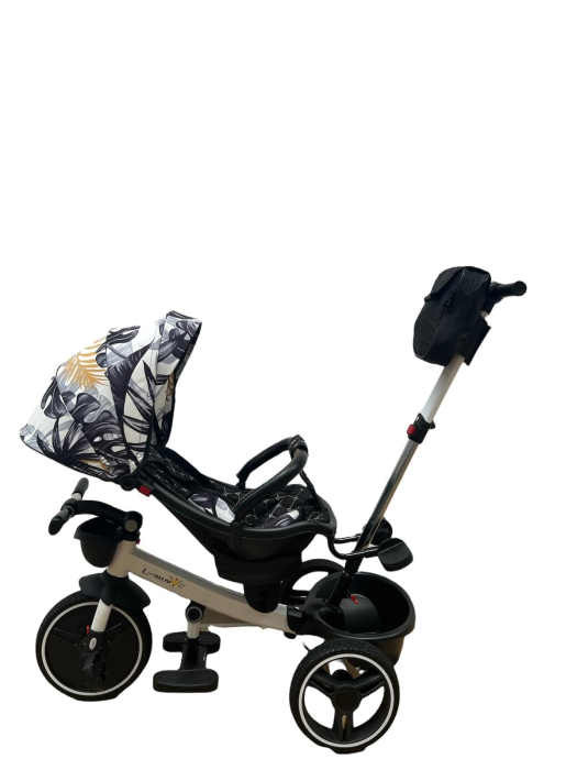 Tricicleta cu scaun reversibil Sun, 6-36 luni, cu pozitie de somn, Bubu-Still, sezut ergonomic tip scoica, roti cauciuc, negru gri [7]