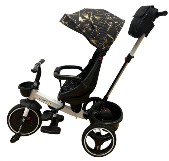 Tricicleta cu scaun reversibil Sun, 6-36 luni, cu pozitie de somn, Bubu-Still, sezut ergonomic tip scoica, roti cauciuc, maro auriu [9]