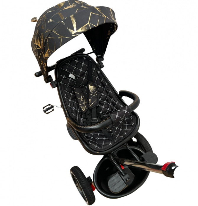 Tricicleta cu scaun reversibil Sun, 6-36 luni, cu pozitie de somn, Bubu-Still, sezut ergonomic tip scoica, roti cauciuc, maro auriu [8]