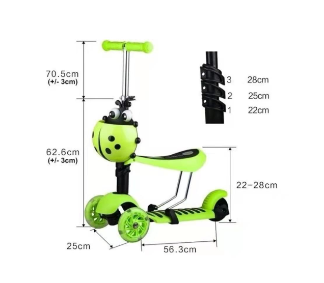 Trotineta 5 in , cu 3 roti si scaunel, Cu control parental si scaunel detasabil, Varsta 2-7 ani [3]