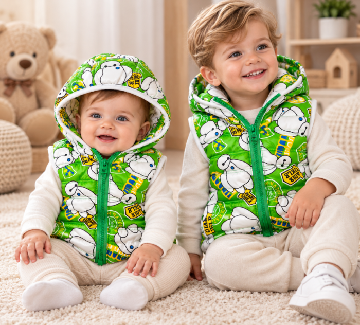 Vesta de fas pentru copii, Cu gluga, Verde multicolor [2]