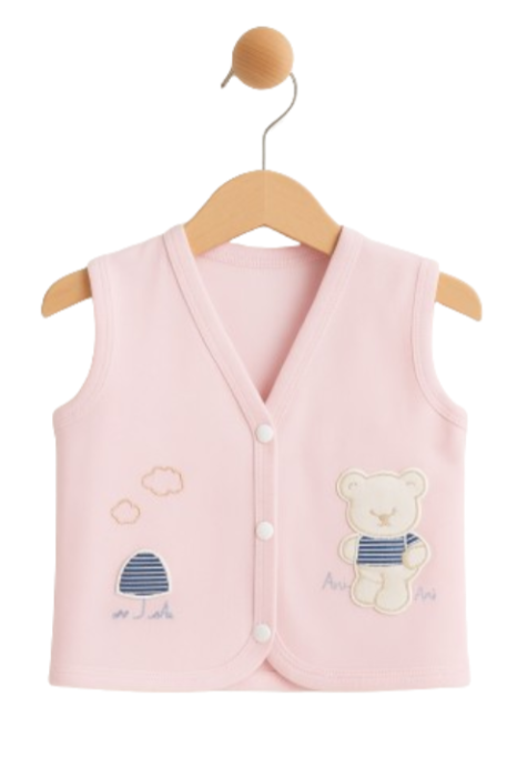Vestă pentru bebeluși, din bumbac pieptănat, cu imprimeu de ursuleți, Roz [1]