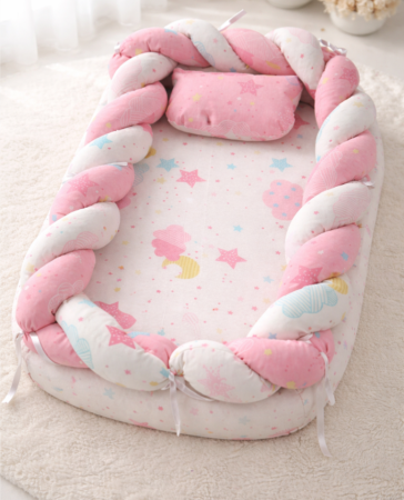 Baby Nest - Baby nest, cuib cu perinuta, 81x60 cm, roz