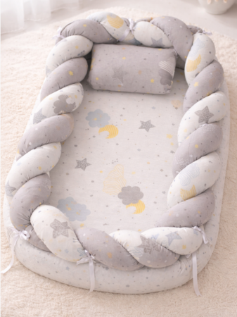 Lenjerii patut - Baby nest, cuib cu perinuta, 81x60 cm, gri
