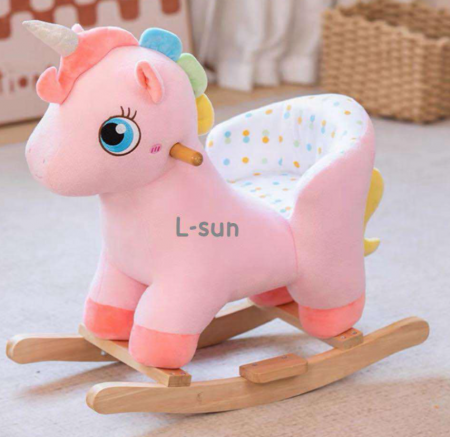 Balansoare si Leagane - Calut Balansoar, Lemn si Plus, Cu Rotile, cu esarfa, cu lumini si sunete, 61 Cm