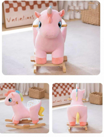 Calut Balansoar, Lemn si Plus, Cu Rotile, cu esarfa, cu lumini si sunete, 61 Cm [3]