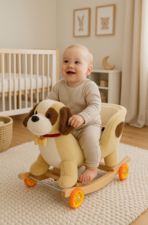 Balansoar Pentru Bebelusi, catel cu os, Lemn + Plus, Cu Rotile [2]