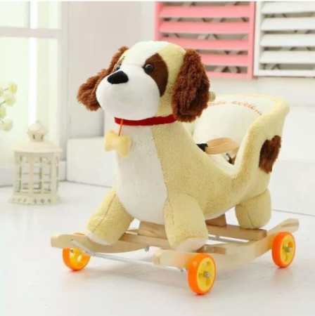 Balansoar Pentru Bebelusi, catel cu os, Lemn + Plus, Cu Rotile [1]