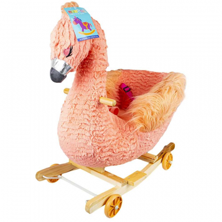 Balansoare si Leagane - Balansoar Pentru Bebelusi, Flamingo, Lemn + Plus, Cu Rotile, 66 Cm