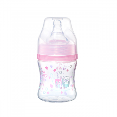 Pentru bebe - Biberon cu gat larg Babyono roz bufnite 120 ml