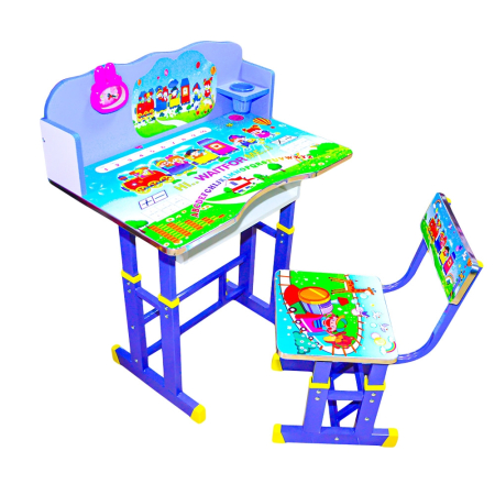 Mobilier camera copii - Birou + Scaunel, Reglabile/Desene/Albastru/MDF+Metal