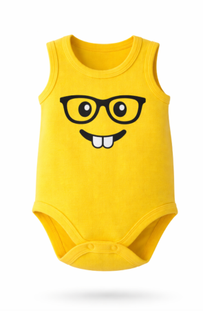 Haine bebe baietei - Body cu Imprimeu Emoji Zâmbitor, dintisori