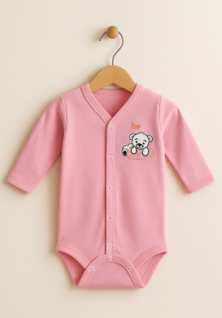 Body - Body cu manusa, nou nascut, 0-3 luni, Cu brodererie, Roz